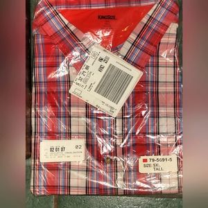 Men's Button Down Red White Blue Plaid Shirt Sz 5XLT